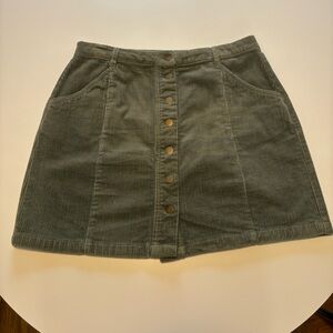 Forever 21 Olive Green Corduroy Mini Skirt with Front Buttons